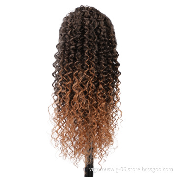 Vigorous Top Quality Supplier Long Curly Ombre Brown Fluffy Machine Made Cosplay Drawstring Synthetic Ponytail Hair Extension
